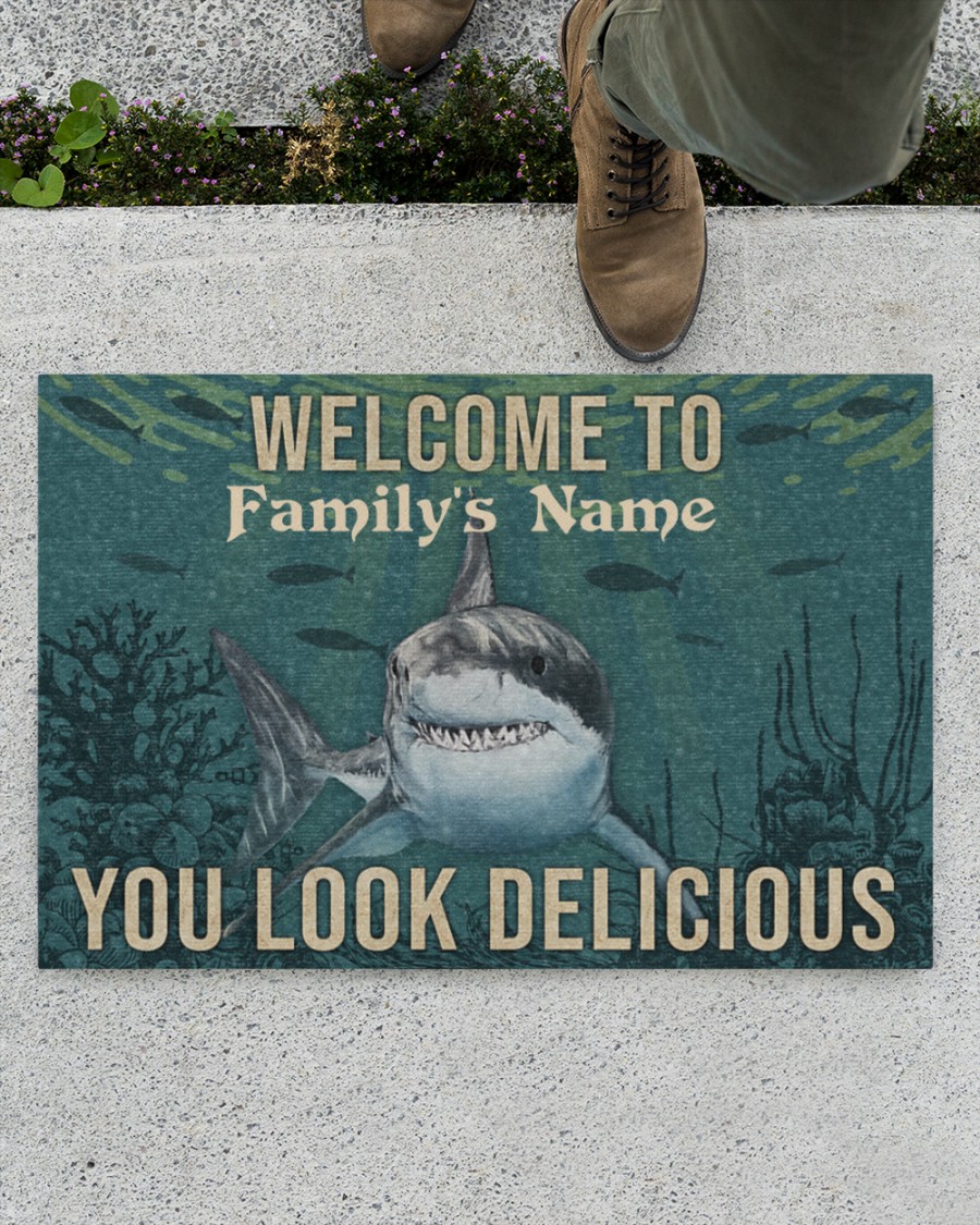 Personalized Shark Welcome You Look Delicious Doormat – Hothot 100421