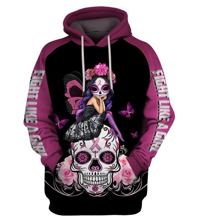 Skull Pink Warrior Fight Like a Girl 3D Hoodie – Winnershirt