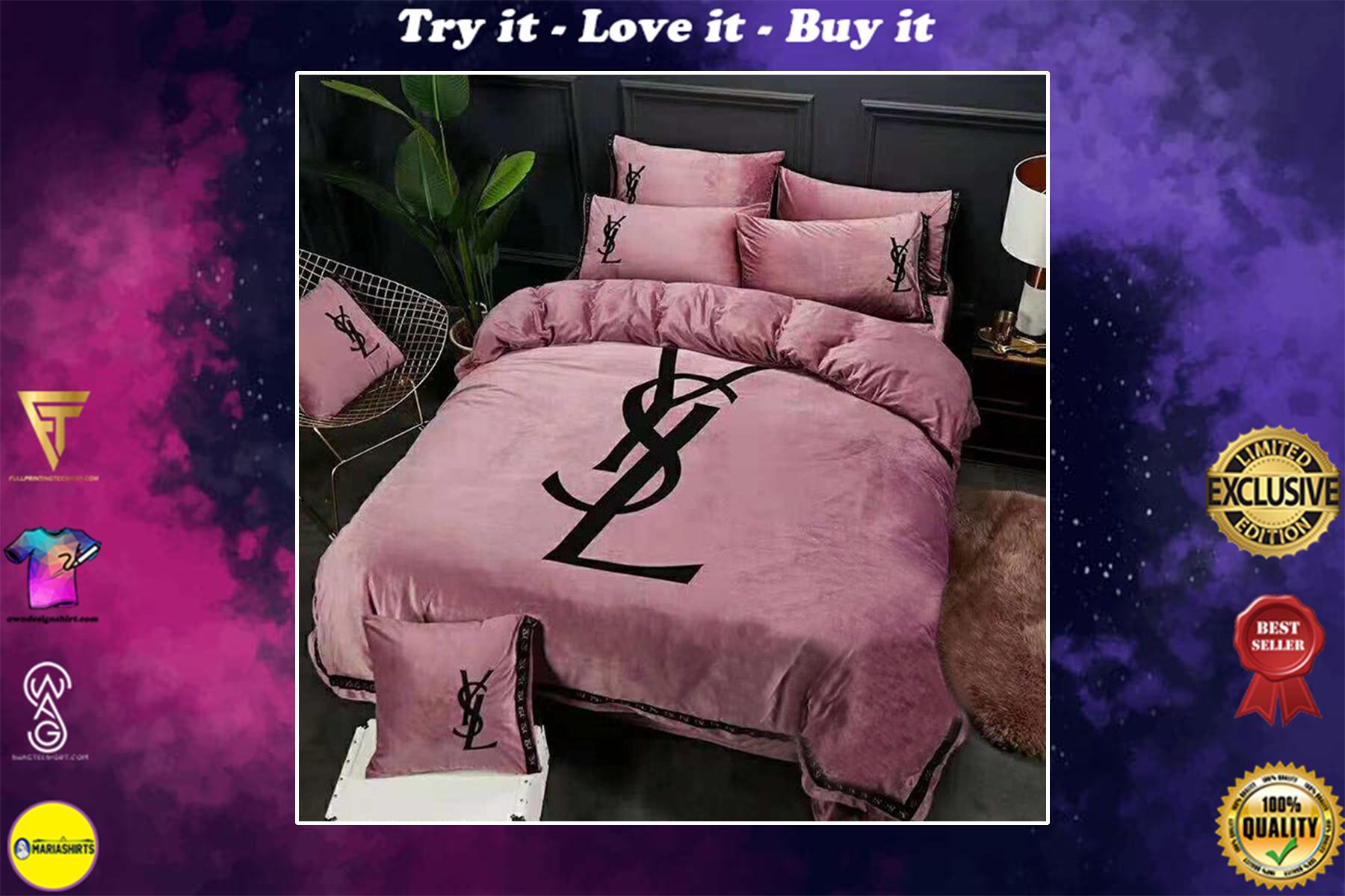 lovely pink yves saint laurent bedding set