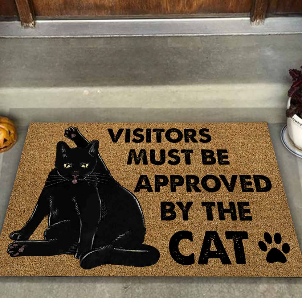 Black cat visitors must be approved by the cat doormat 1