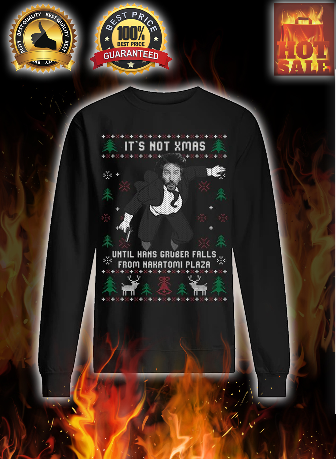 It's not xmas until hans gruber falls from nakatomi plaza ugly christmas sweater 2