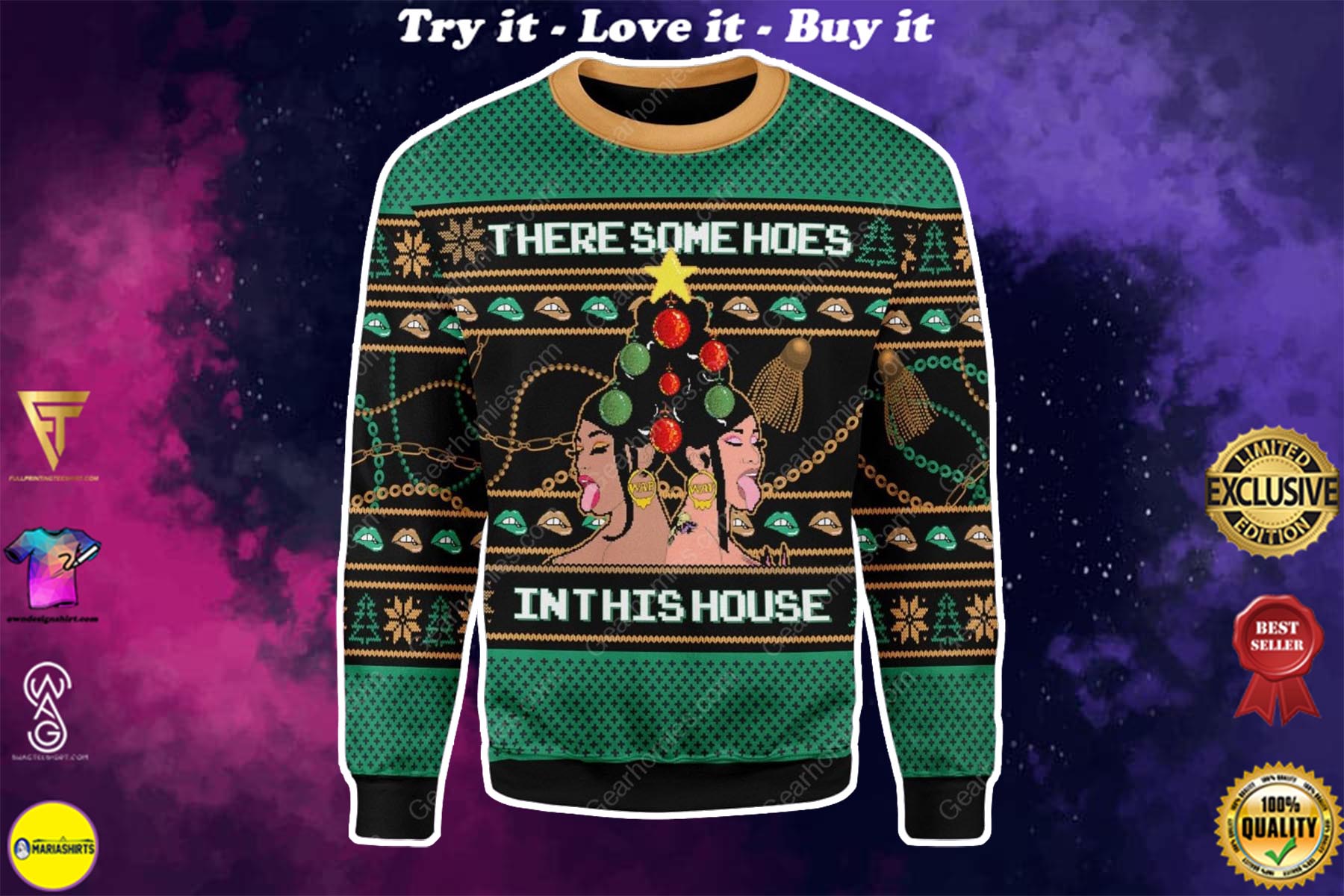 [special edition] cardi b theres some hos in this house all over printed ugly christmas sweater – maria