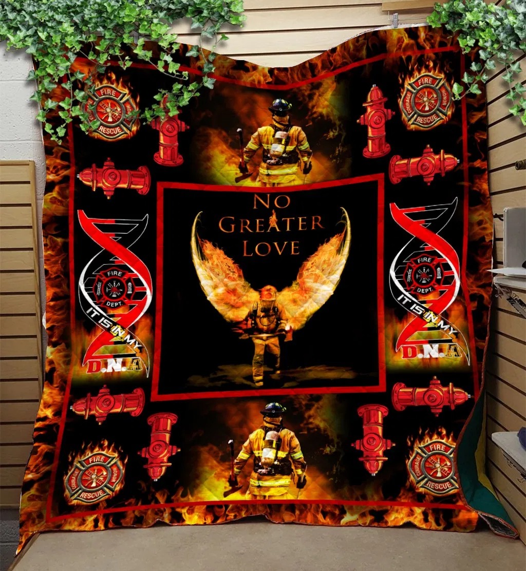 Firefighter No Greater Love Quilt Blanket 1