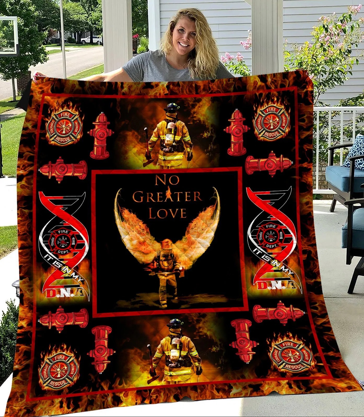 Firefighter No Greater Love Quilt Blanket