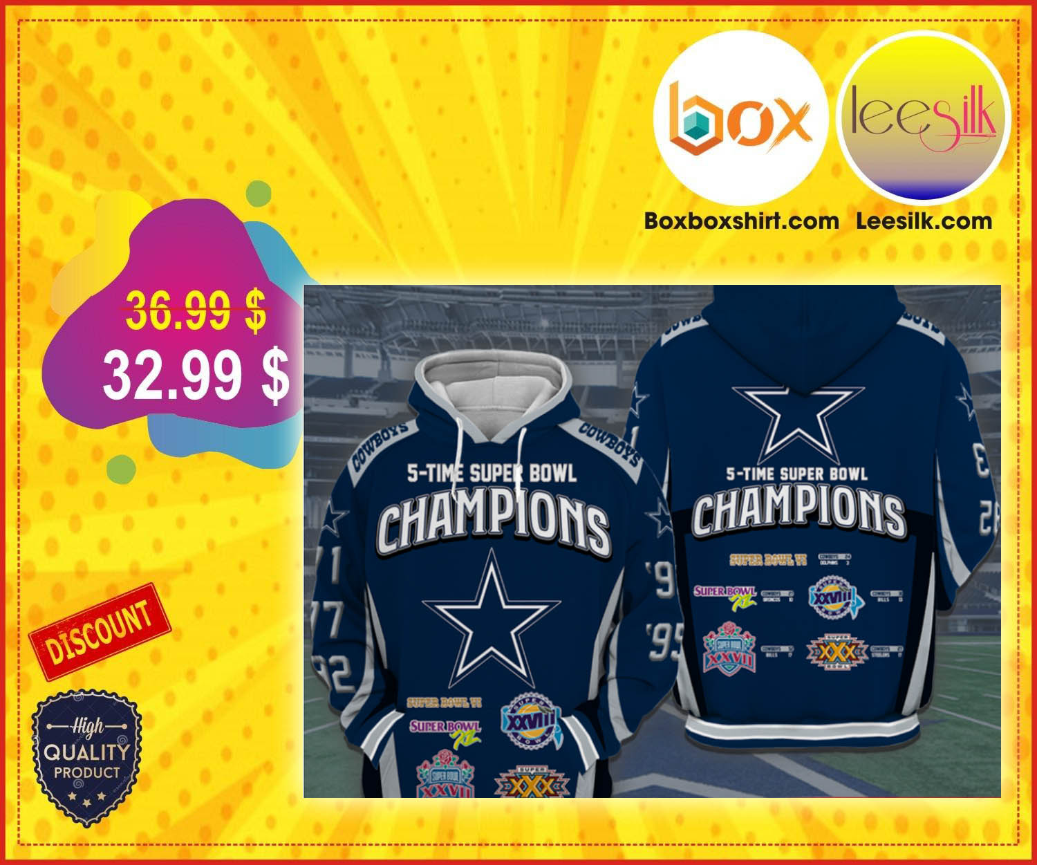Dallas Cowboys 5 time super bowl champions hoodie 2