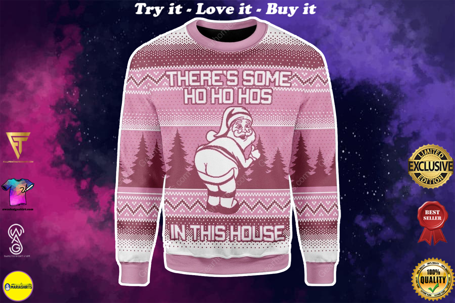 theres some ho ho hos in this house santa claus all over printed ugly christmas sweater