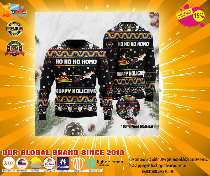 Ho Ho Ho Homo Happy Holigays With Santa And Unicorn Ugly Sweater 1000