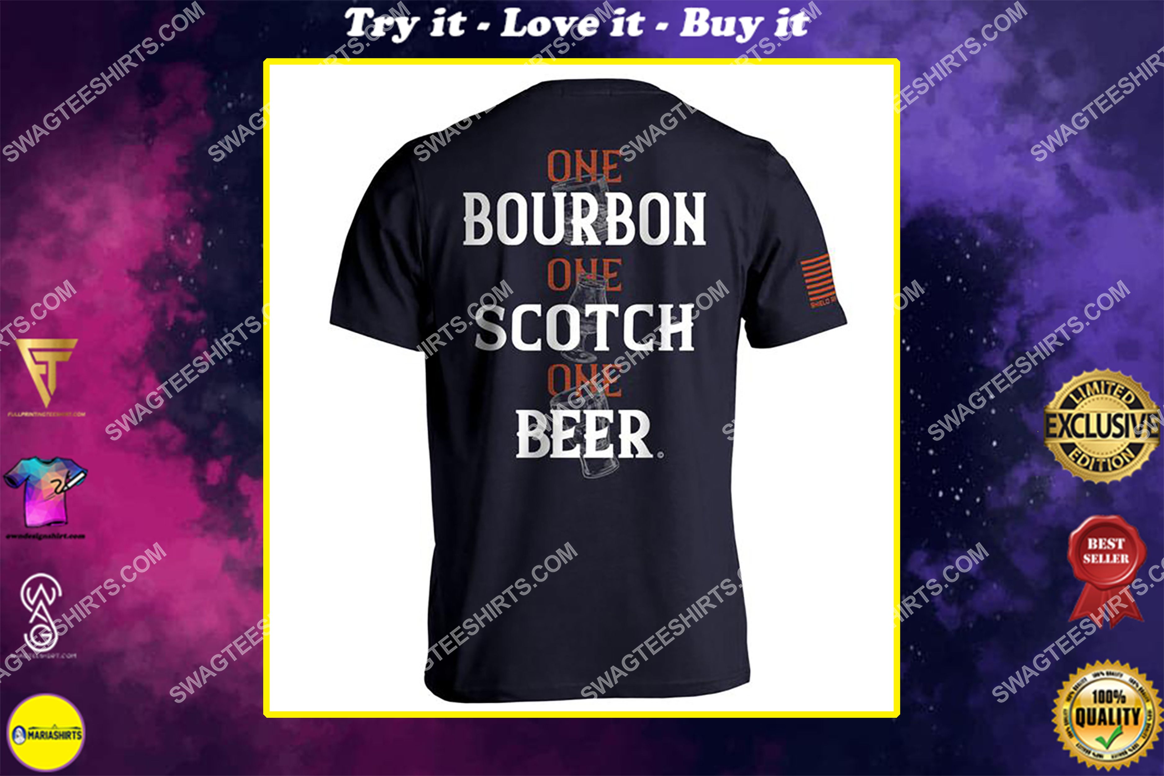 [special edition] one bourbon one scotch one beer party summer shirt – maria