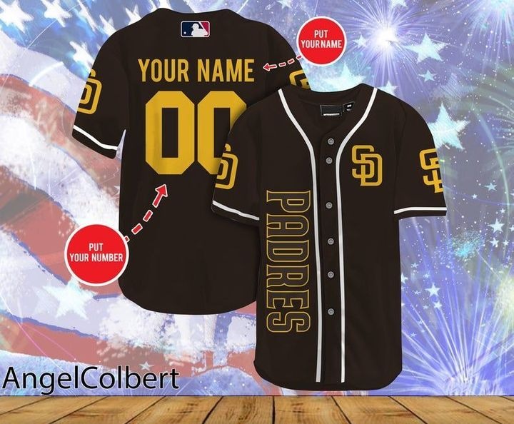 San Diego Padres Personalized Name And Number Baseball Jersey Shirt - Brown
