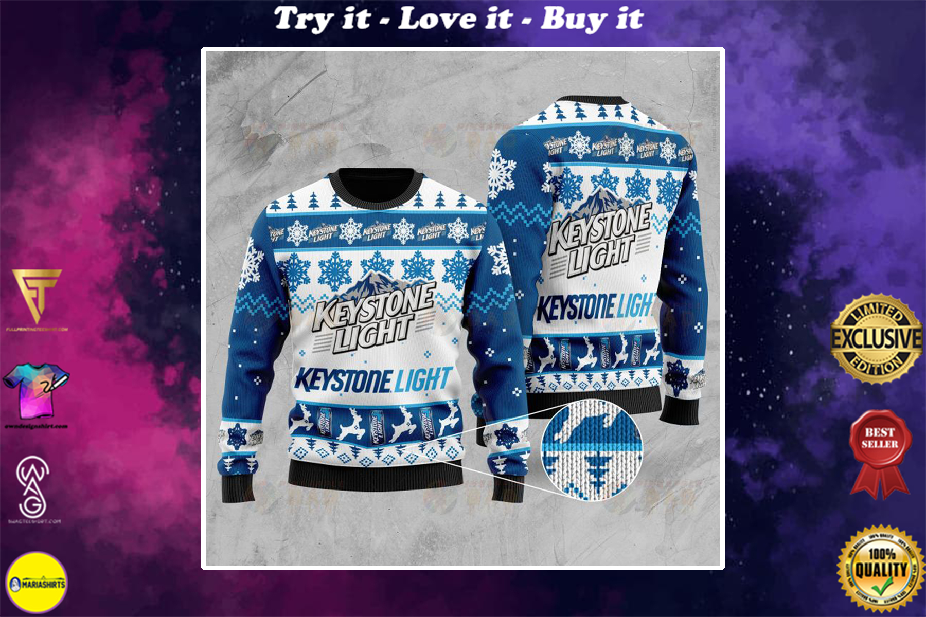 keystone light beer all over printed ugly christmas sweater