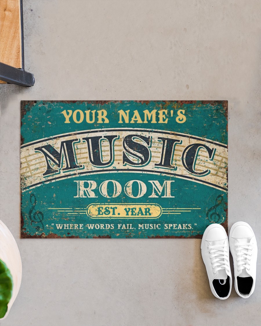 Personalized Music Room Where Words Fail Music Speaks Doormat – Hothot 100421