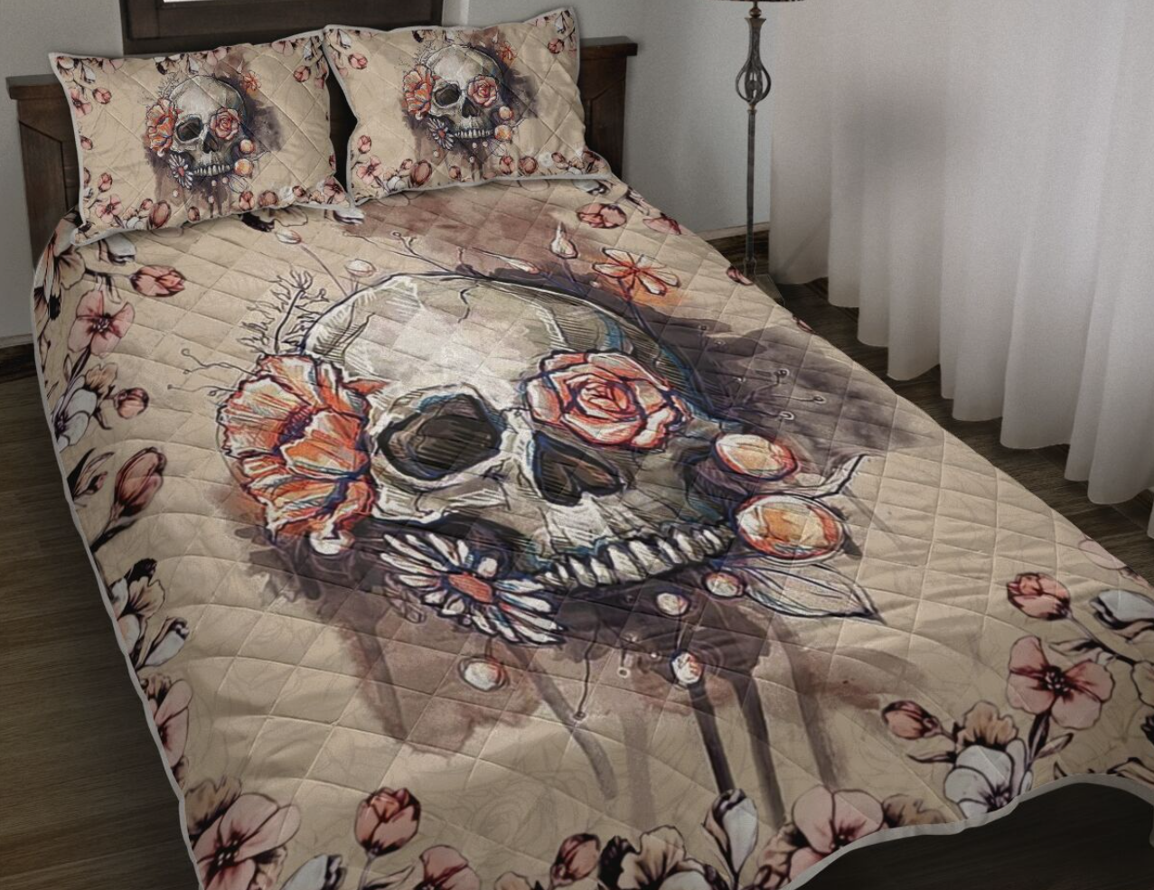 Floral skull bedding set 1