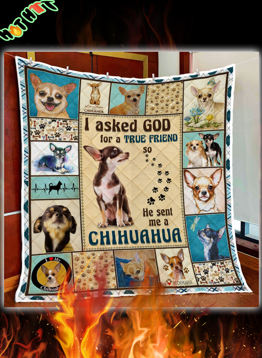 God Sent Me A Chihuahua Quilt Blanket 1