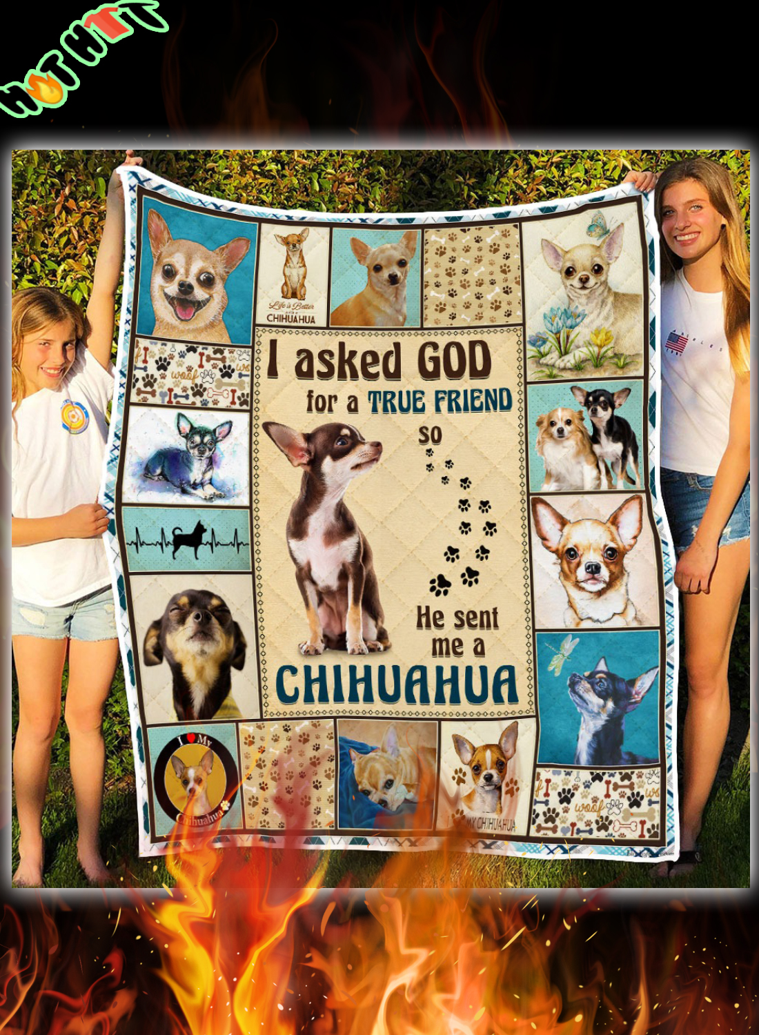 God Sent Me A Chihuahua Quilt Blanket 3
