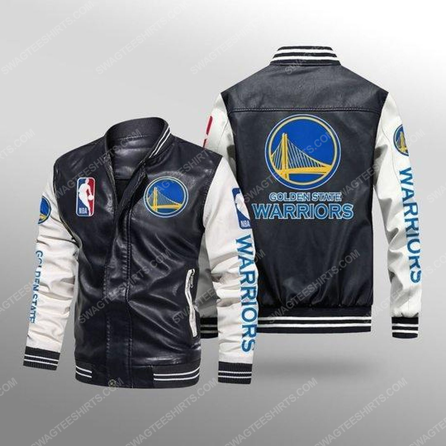 [special edition] Golden state warriors all over print leather bomber jacket – maria