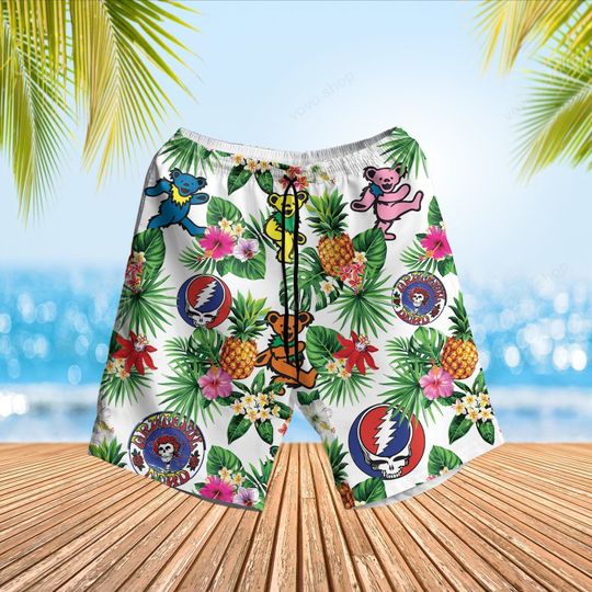 Grateful Dead bear pineapple hawaiian shirt short (1)