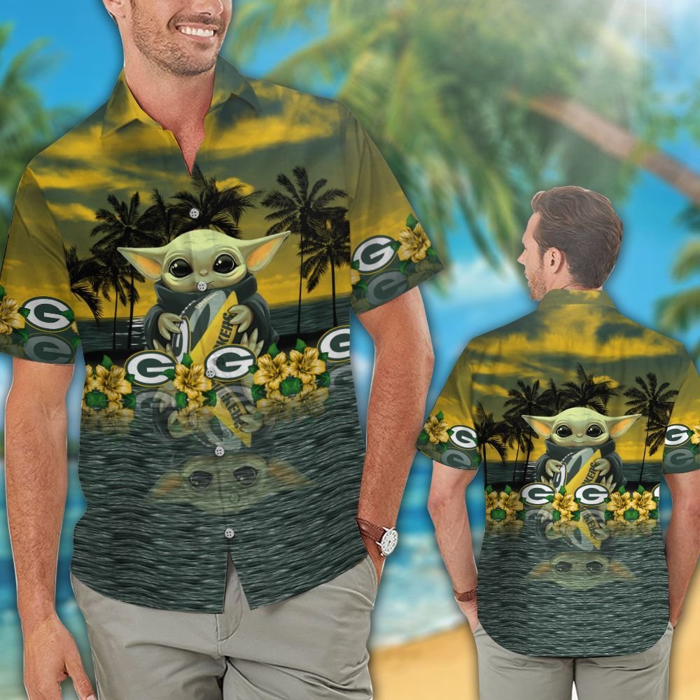 Green Bay Packers Baby Yoda Hawaiian Shirt, Short -BBS