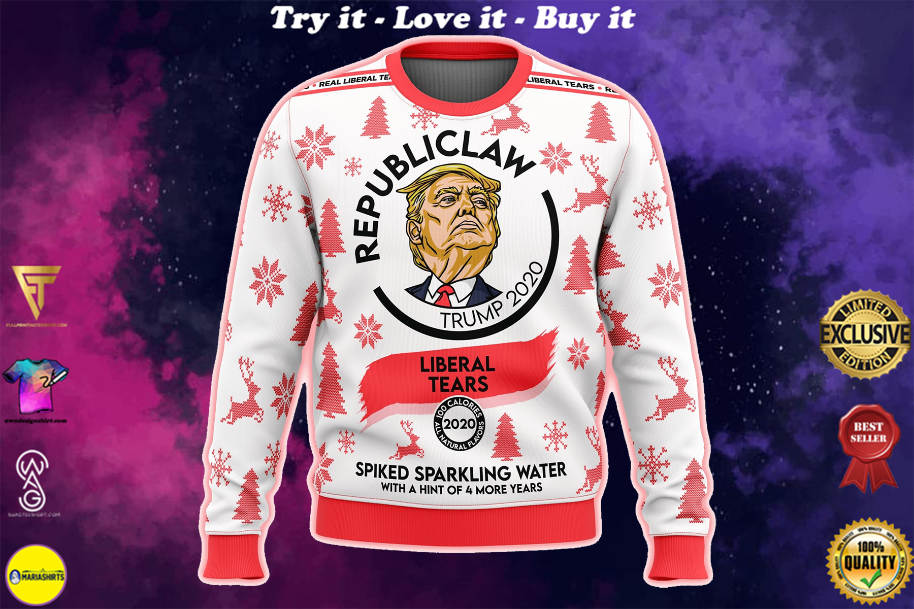 republiclaw liberal tears all over print ugly christmas sweater