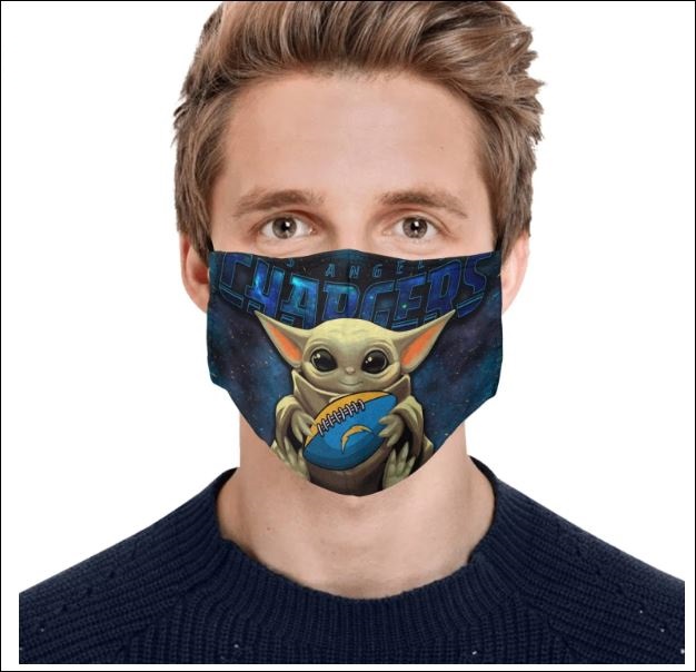 Baby Yoda hug Los Angeles Chargers face mask