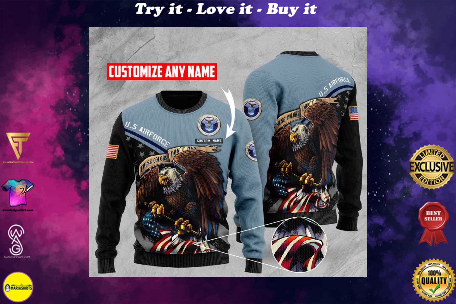 custom name united states airforce these colors dont run ugly sweater