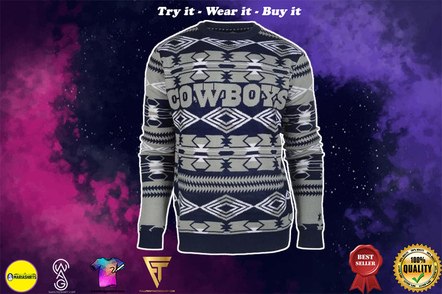 [special edition] dallas cowboys aztec print ugly christmas sweater – maria