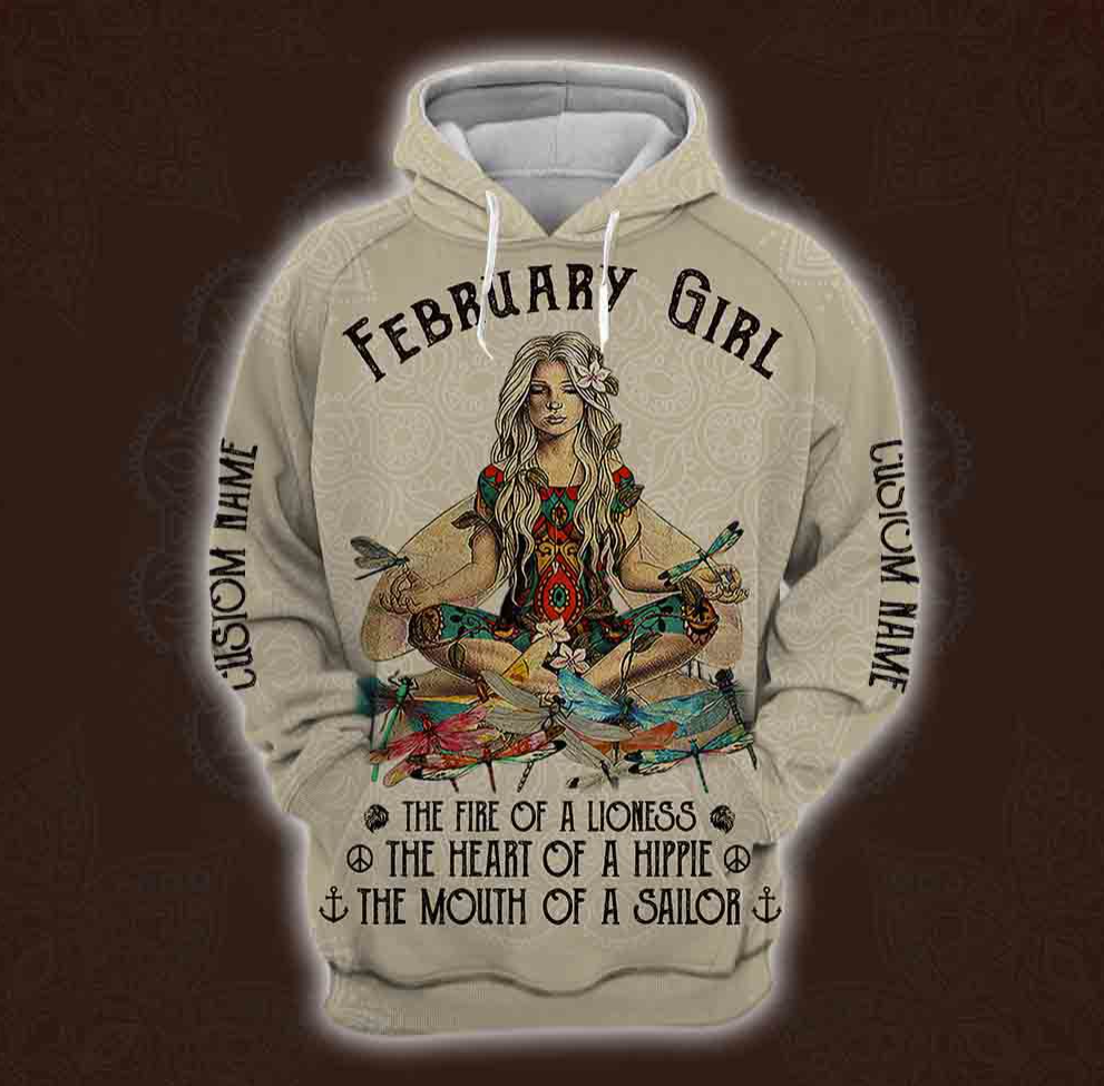 Yoga Ferbruary Girl he fire of a lioness the heart of a hippie the mouth of a sailor all over printed 3D hoodie