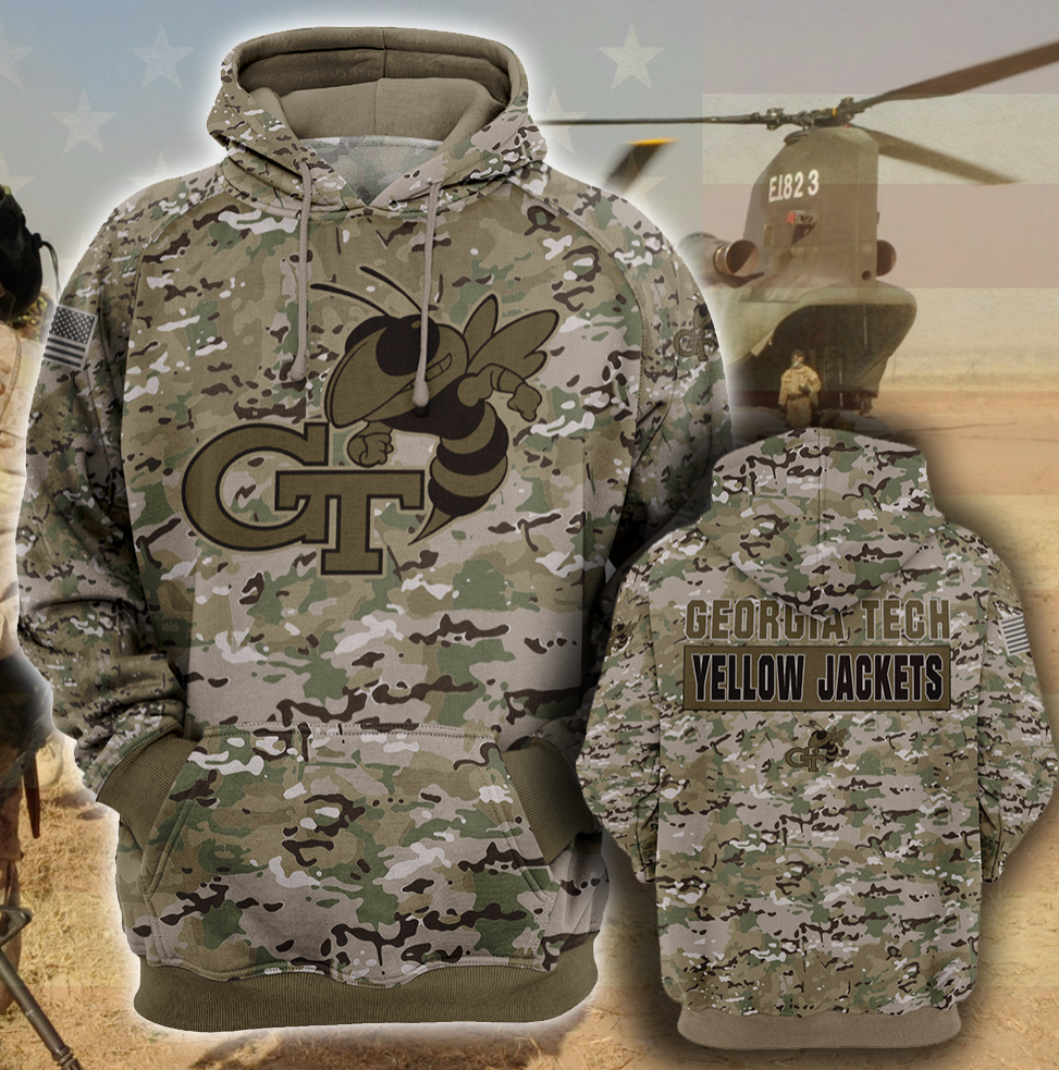 Army camo Georgia Tech Yellow all over printed 3D hoodie – dnstyles