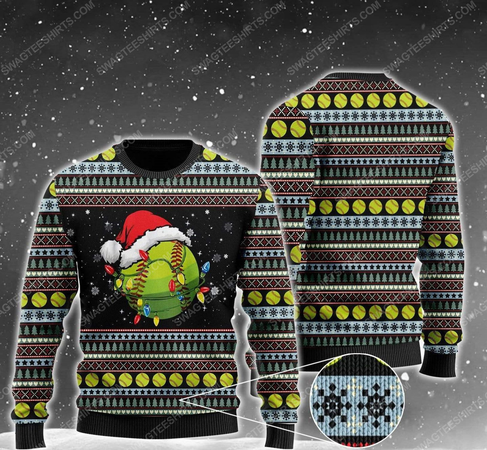 [special edition] Softball christmas light all over print ugly christmas sweater – maria