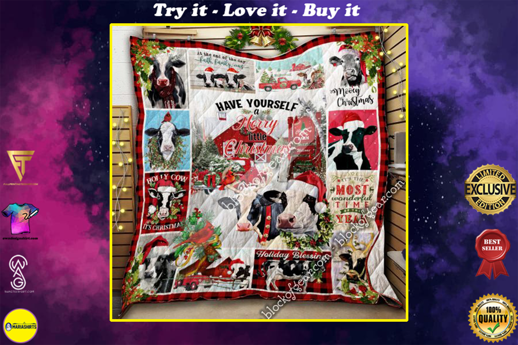 christmas cow have yourself a merry little christmas all over print quilt