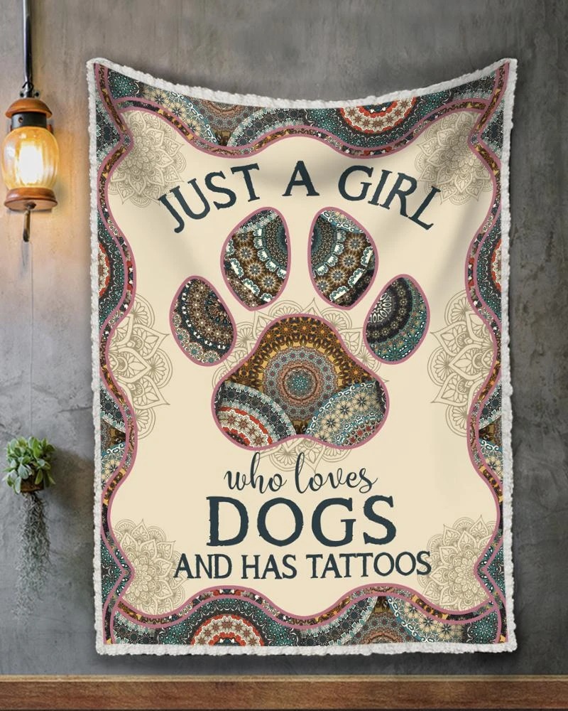 Just a girl who loves dogs and has tattoos quilt blanket 3