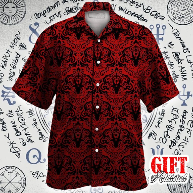 Hail Satan demon black and red pattern Hawaiian shirt 1