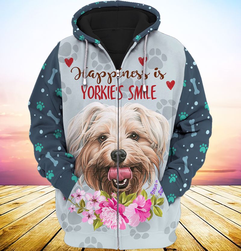 Happiness is yorkshires smile 3d full print hoodie 1