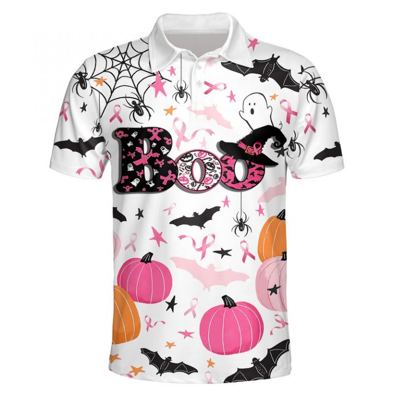 Happy halloween breast cancer awareness boo 3d polo shirt