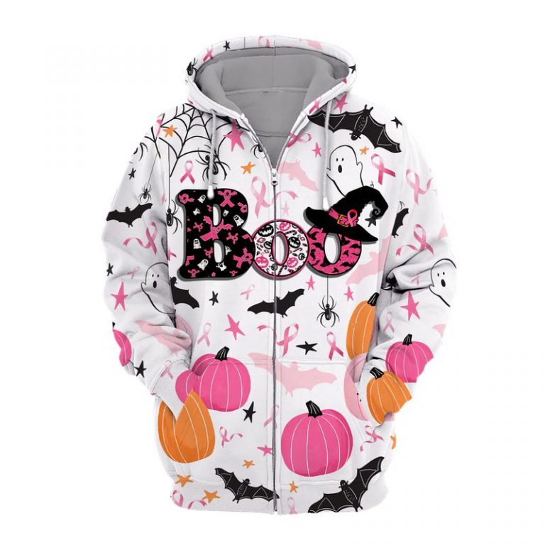 Happy halloween breast cancer awareness boo 3d zip hoodie