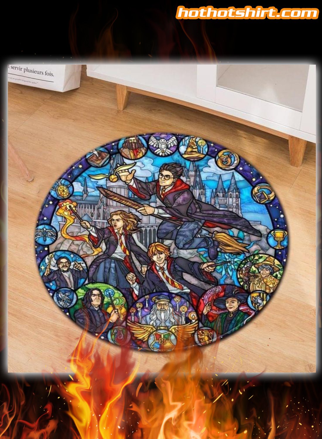Harry Potter Stained Glass Illustration round rug floor mat