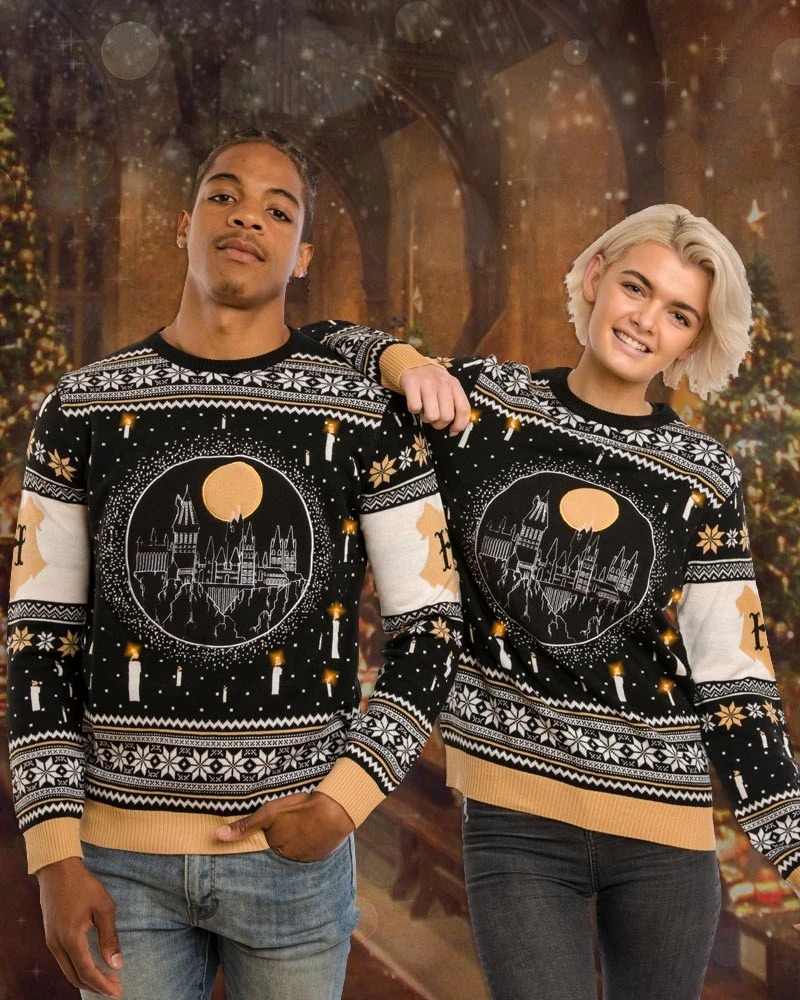 Harry potter hogwarts castle candles led ugly christmas sweater and jumper