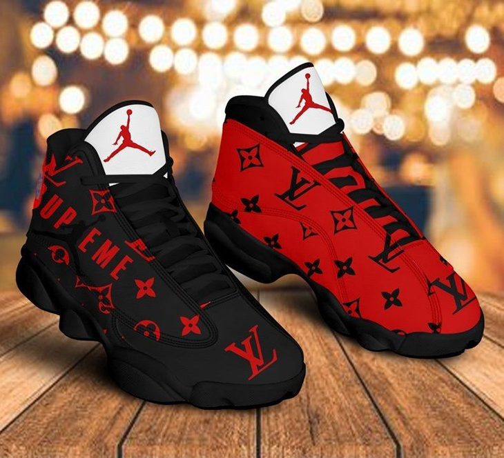 L V Black Red Luxury Jordan 13 Shoes