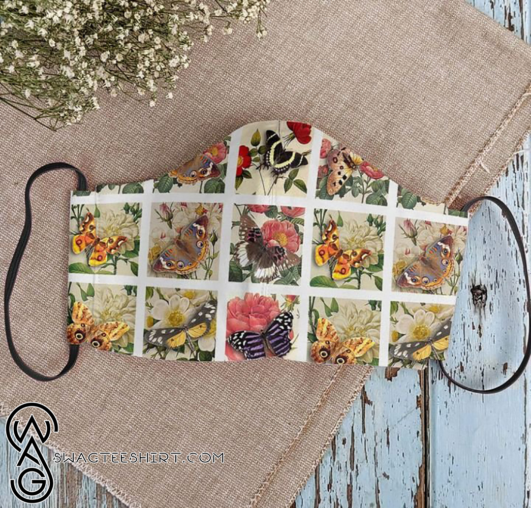 Vintage butterfly collection floral all over printed face mask – maria