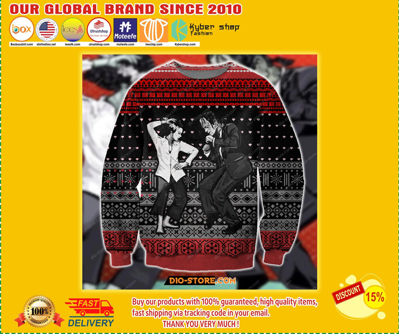 Frankenstein pulp fiction dance ugly christmas sweater 2