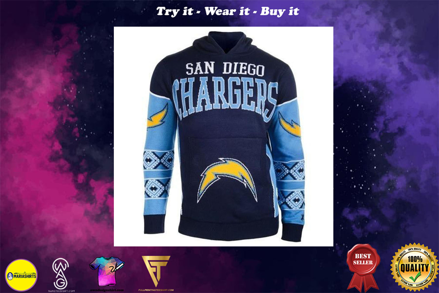 the san diego chargers full over print shirt