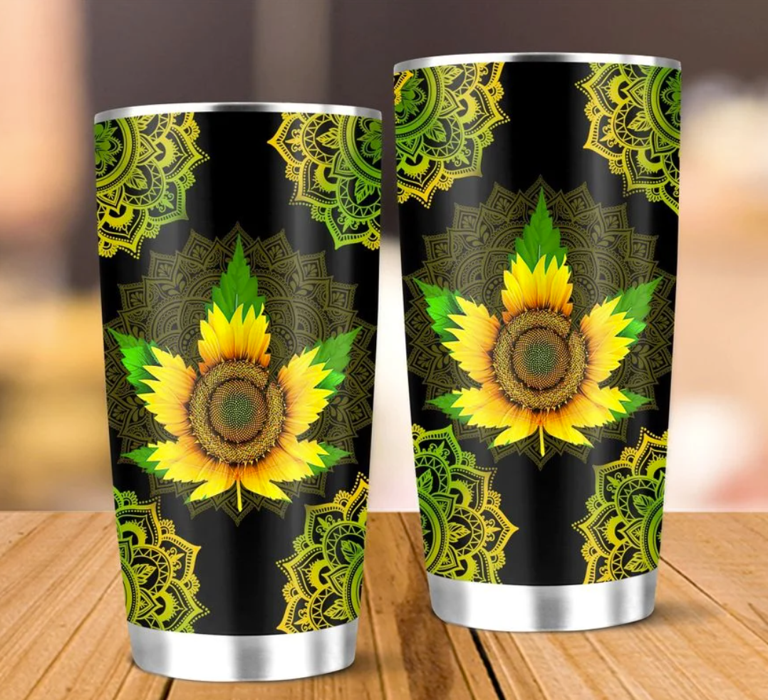 Sunflower Cannabis mandala tumbler