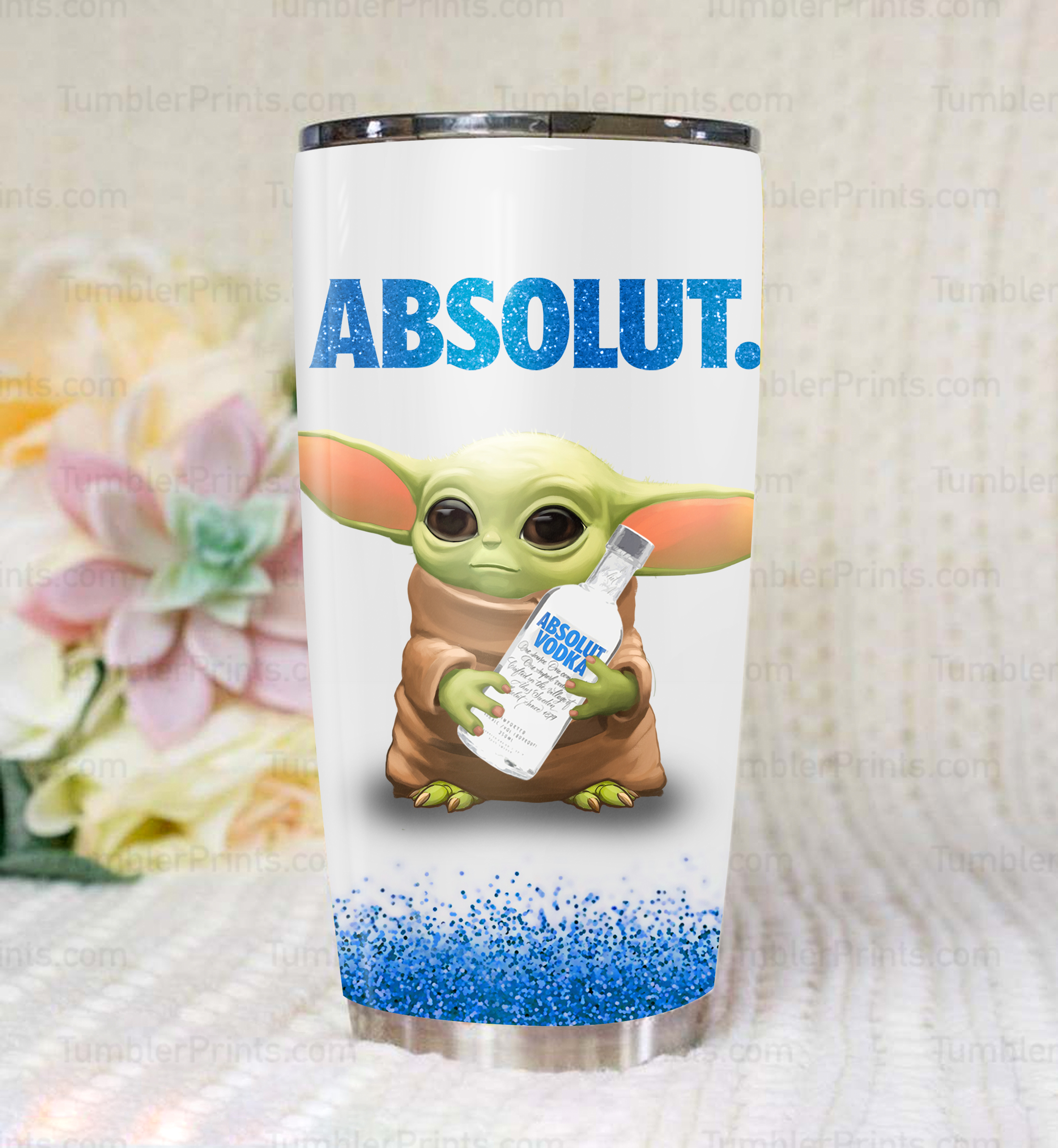 Baby yoda and vodka absolut steel tumbler 1