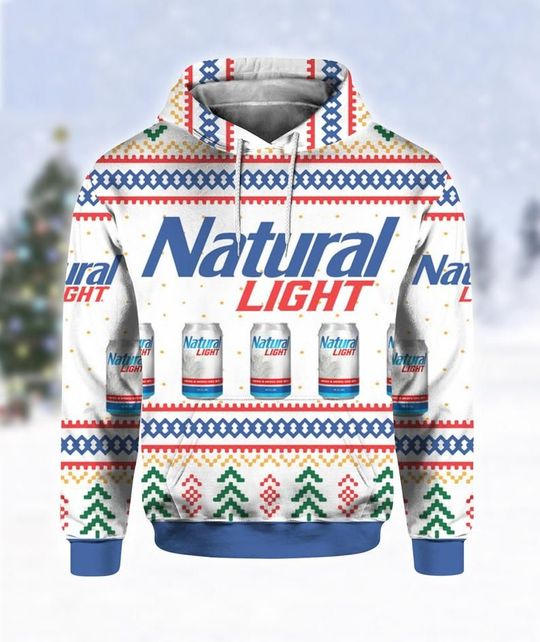 Natural Light Beer Ugly Christmas 3D Hoodie  -BBS