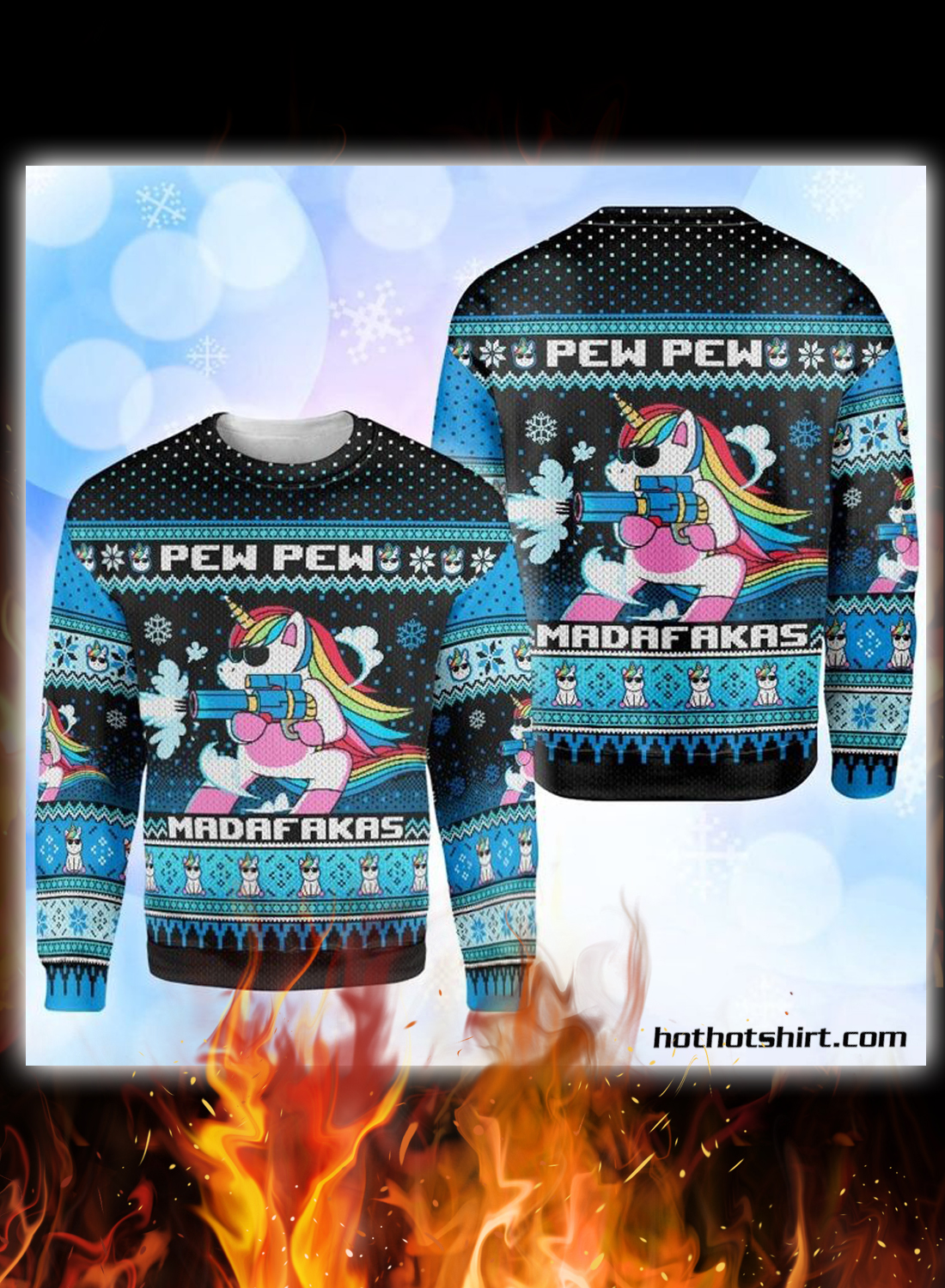 Unicorn pew pew madafakas ugly christmas sweater
