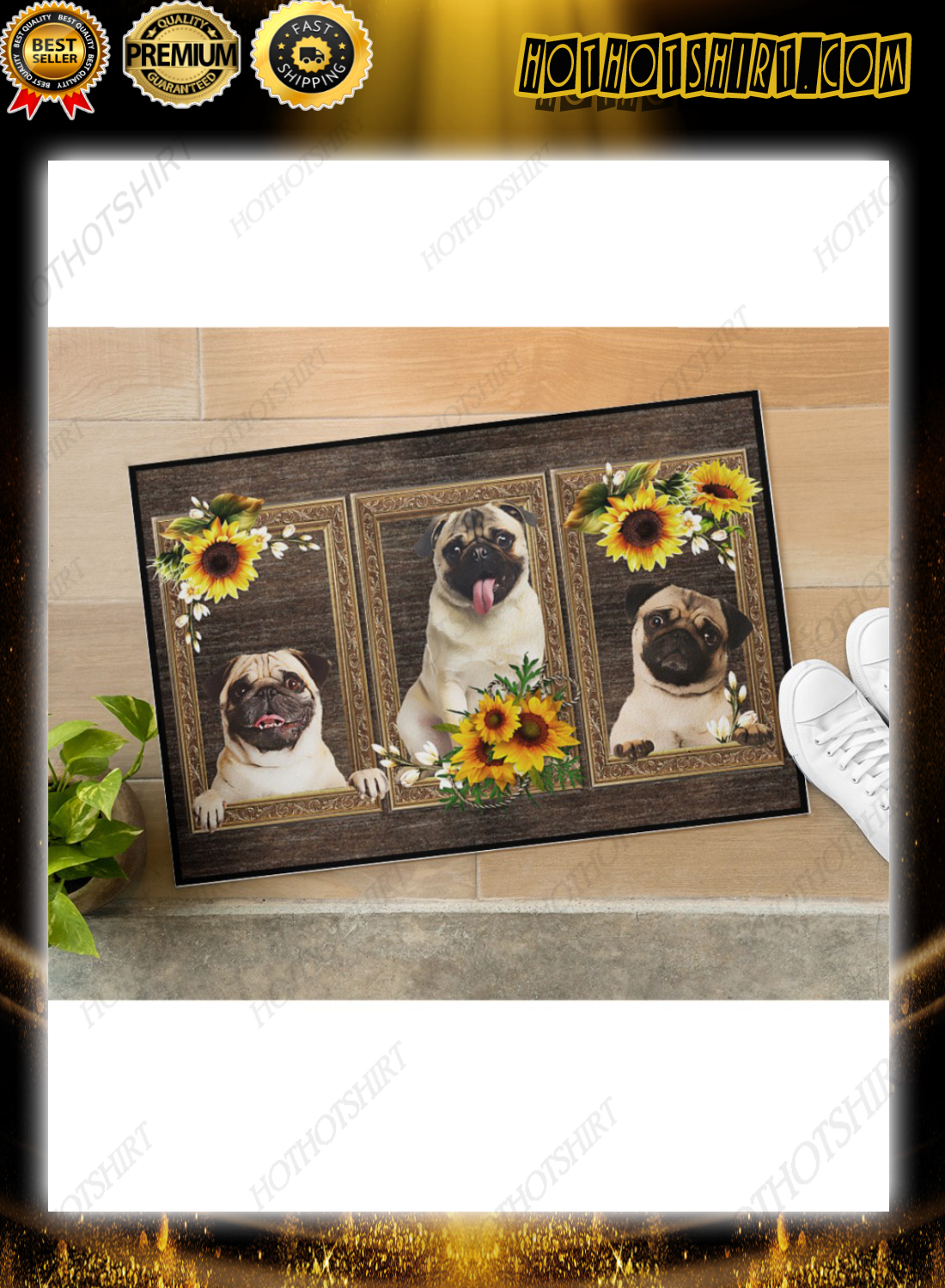 Pug sunflower doormat 3