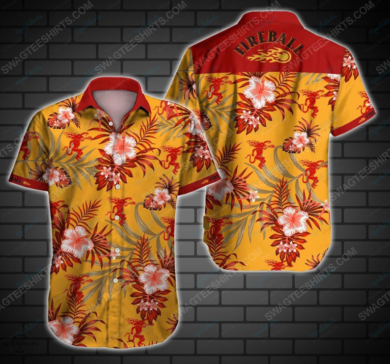 Fireball cinnamon whisky summer party hawaiian shirt 1