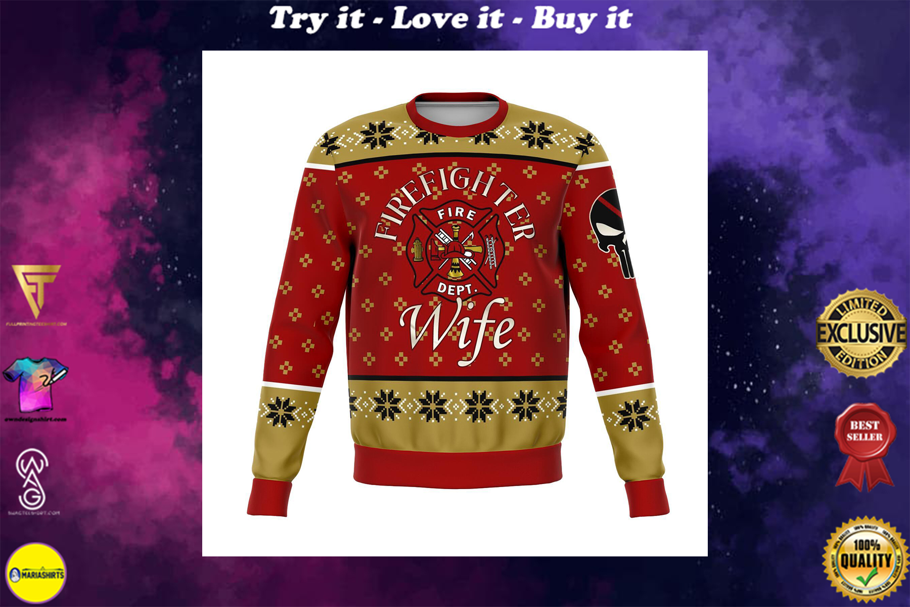 us firefighter wife all over print ugly christmas sweater