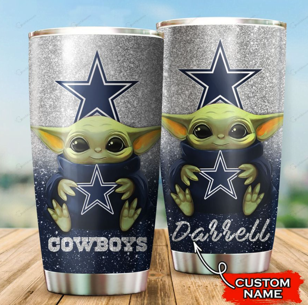 Personalized Baby Yoda hug Dallas Cowboys tumbler