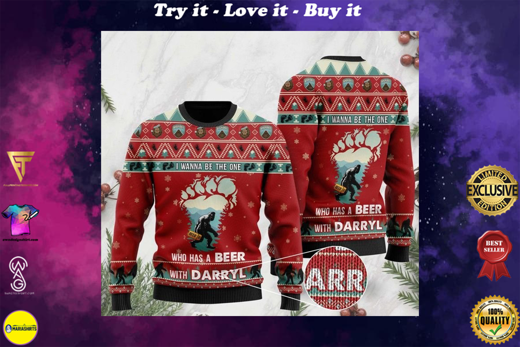 [special edition] bigfoot i wanna be the one who has a beer with darryl christmas ugly sweater – maria