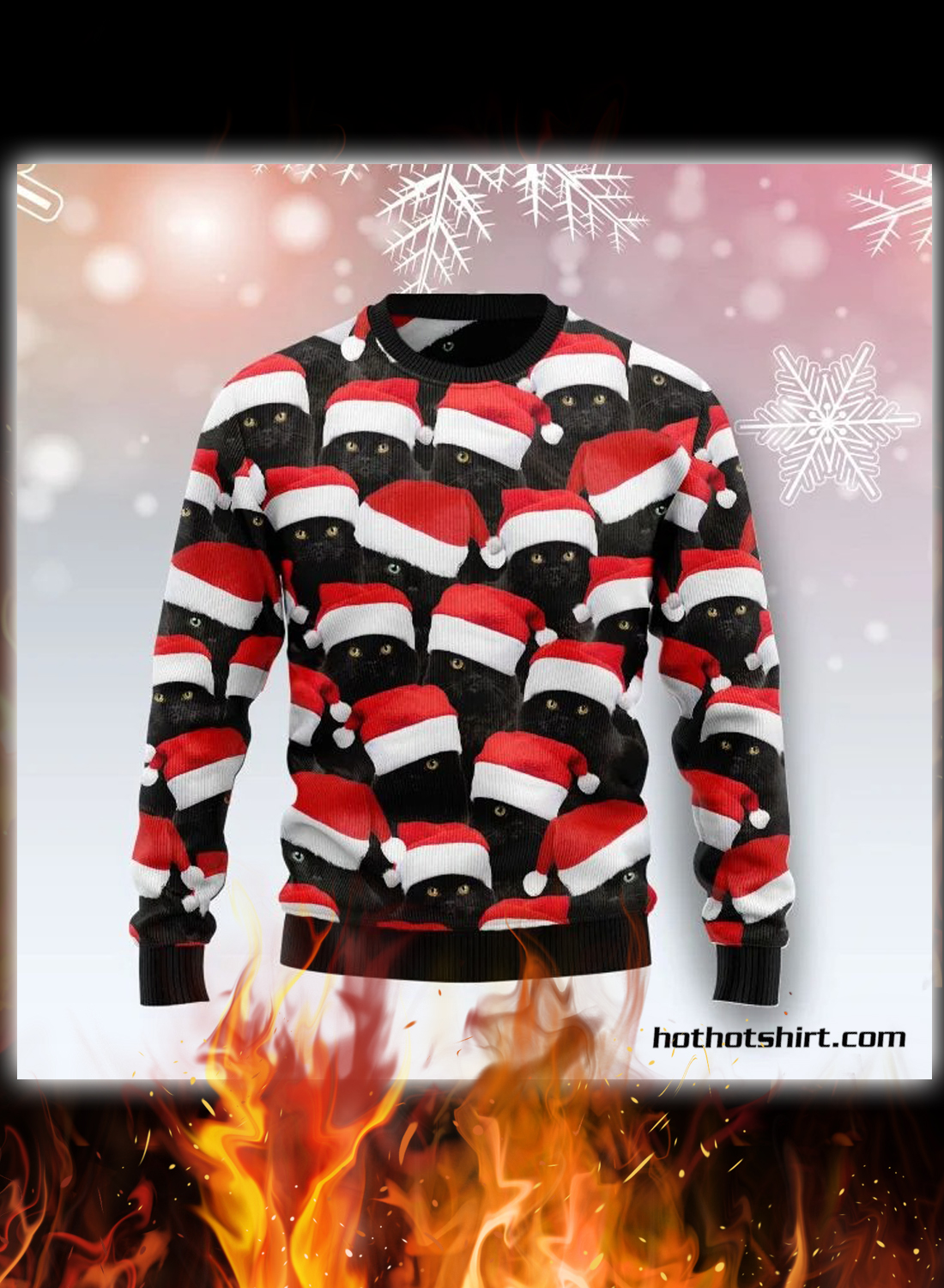 Black cat santa hat ugly christmas sweater 1